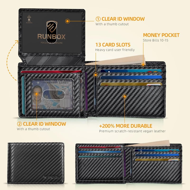 RUNBOX Wallet for Men Slim Rfid Leather 2 ID Window With Gift Box | Slim, Rfid, 2 ID Window, With Gift Box, Slim, Rfid - Image 3